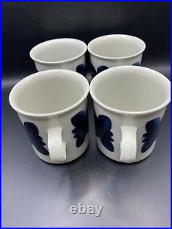 Set of 4 Arabia Finland Blue White Anemone Mugs Cups Vintage Unused