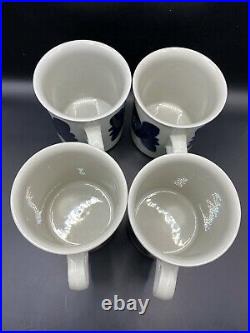 Set of 4 Arabia Finland Blue White Anemone Mugs Cups Vintage Unused