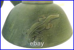 Set of 6 Green Lizard Salamander Gecko Art Pottery Ceramic Bowls