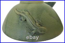 Set of 6 Green Lizard Salamander Gecko Art Pottery Ceramic Bowls