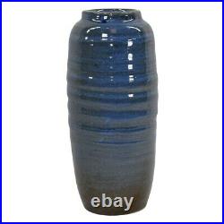 Shearwater Art Pottery Hand Thrown Blue Ribbed Ceramic Vase