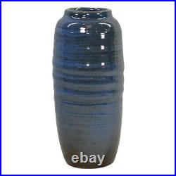 Shearwater Art Pottery Hand Thrown Blue Ribbed Ceramic Vase