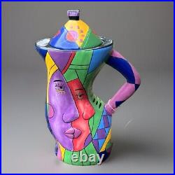 Signed Carmi Art Pottery Ceramic Pitcher Colorful Cubism Picasso Style Prototype
