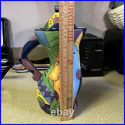 Signed Carmi Art Pottery Ceramic Pitcher Colorful Cubism Picasso Style Prototype