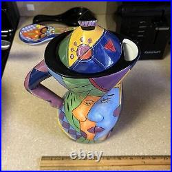 Signed Carmi Art Pottery Ceramic Pitcher Colorful Cubism Picasso Style Prototype