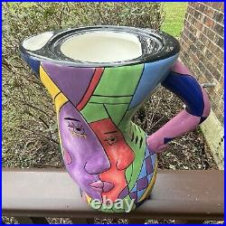 Signed Carmi Art Pottery Ceramic Pitcher Colorful Cubism Picasso Style Prototype