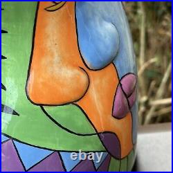 Signed Carmi Art Pottery Ceramic Pitcher Colorful Cubism Picasso Style Prototype