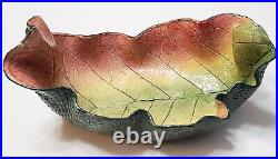 Signed Large Ceramic Art POTTERY TOBACCO LEAF Server Bowl, McCaslin, Fall Colors