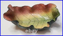 Signed Large Ceramic Art POTTERY TOBACCO LEAF Server Bowl, McCaslin, Fall Colors