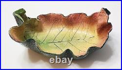 Signed Large Ceramic Art POTTERY TOBACCO LEAF Server Bowl, McCaslin, Fall Colors