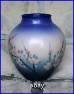 Signed Rookwood Vellum Vase with Hand Painted Floral Designs by E T Hurley -1930