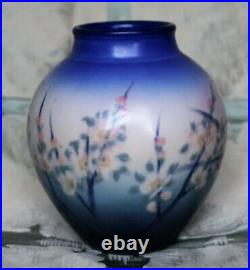 Signed Rookwood Vellum Vase with Hand Painted Floral Designs by E T Hurley -1930