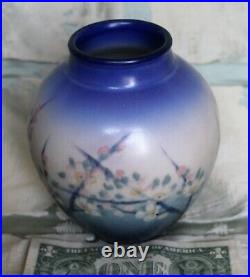 Signed Rookwood Vellum Vase with Hand Painted Floral Designs by E T Hurley -1930