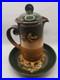 Signed Studio Art Pottery Coffee Pot w Lid & Underplate 8.5 Hand Painted