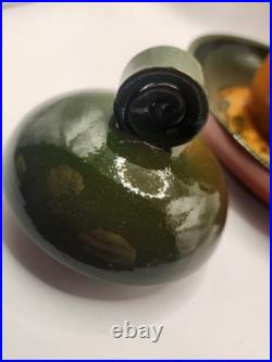 Signed Studio Art Pottery Coffee Pot w Lid & Underplate 8.5 Hand Painted