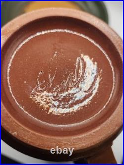 Signed Studio Art Pottery Coffee Pot w Lid & Underplate 8.5 Hand Painted