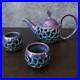 Signed Studio Art Pottery Teapot Cup Blue Purple Glaze Ceramic Tea Set