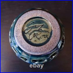 Signed Studio Art Pottery Teapot Cup Blue Purple Glaze Ceramic Tea Set