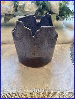 Signed Vintage Ceramic Pottery Decor Vase withscalloped and impressive artwork
