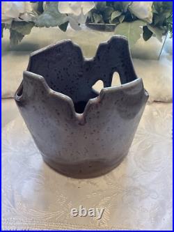 Signed Vintage Ceramic Pottery Decor Vase withscalloped and impressive artwork