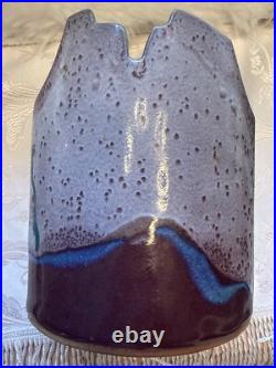 Signed Vintage Ceramic Pottery Decor Vase withscalloped and impressive artwork