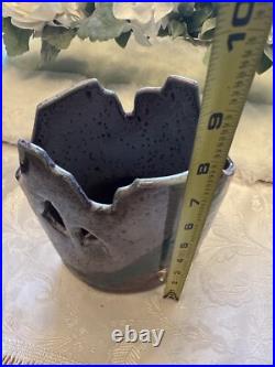 Signed Vintage Ceramic Pottery Decor Vase withscalloped and impressive artwork