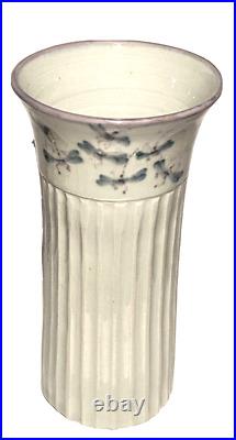 Signed Vintage Dragonfly Hand Painted Studio Art Pottery Fluted Ceramic Vase