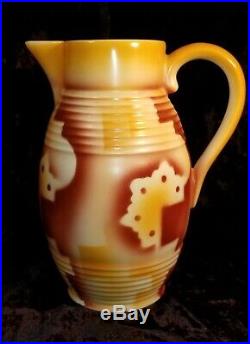 Spritzdekor Pitcher Jug Bauhaus Art Deco Ceramic German Czech Antique Vtg