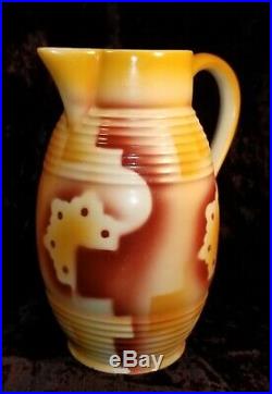 Spritzdekor Pitcher Jug Bauhaus Art Deco Ceramic German Czech Antique Vtg