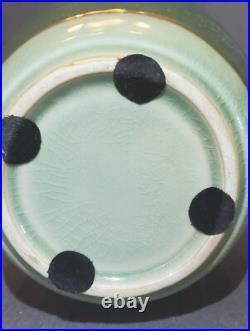 Studio Art Ceramic Pottery Handled Vase Brown Drip Blue Red Celadon Green Glaze