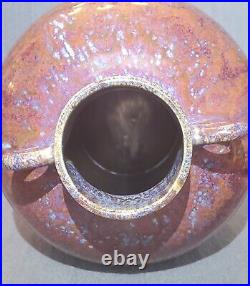 Studio Art Ceramic Pottery Handled Vase Brown Drip Blue Red Celadon Green Glaze