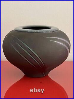 Studio Art Pottery 80s Postmodern Abstract Bulbous Raku Ceramic Vase Michael Cho