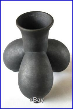 Studio Art Pottery Black Ceramic Raku Vase Unique