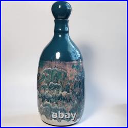 Studio Art Pottery Ceramic Decanter And Cups Ripple Glaze Set of 11 Signed
