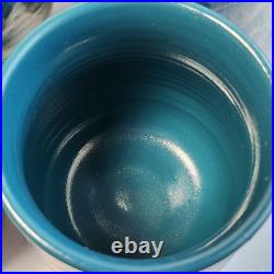 Studio Art Pottery Ceramic Decanter And Cups Ripple Glaze Set of 11 Signed