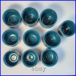 Studio Art Pottery Ceramic Decanter And Cups Ripple Glaze Set of 11 Signed