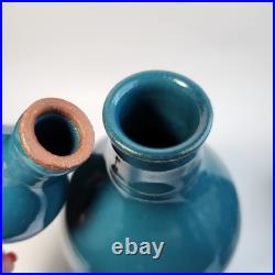 Studio Art Pottery Ceramic Decanter And Cups Ripple Glaze Set of 11 Signed