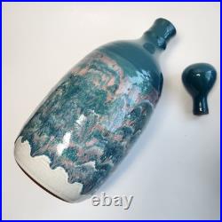 Studio Art Pottery Ceramic Decanter And Cups Ripple Glaze Set of 11 Signed