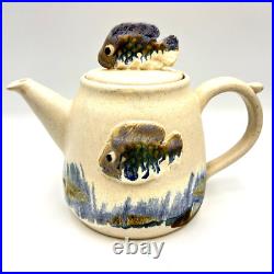 Studio Art Pottery Ceramic Fish teapot Signed