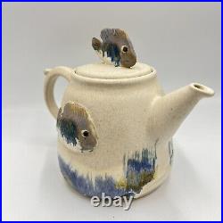 Studio Art Pottery Ceramic Fish teapot Signed