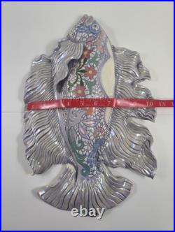 Studio Art Pottery Ceramic Iridescent Purple 16 Fish Wall Hanger Jillian Barber