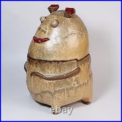 Studio Art Pottery Handmade Ogre Sculpture Cookies Jar Ceramic Canister Signed
