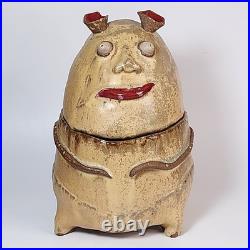 Studio Art Pottery Handmade Ogre Sculpture Cookies Jar Ceramic Canister Signed