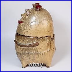 Studio Art Pottery Handmade Ogre Sculpture Cookies Jar Ceramic Canister Signed