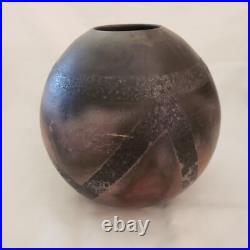 Studio Art Raku Vase Ceramic Pottery Dark Vessel Signed 6½ Tall 6? Diameter