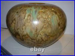 Studio Ceramic Art Pottery Vase Mid Century modern vessel tan brown aqua 10x12