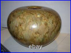 Studio Ceramic Art Pottery Vase Mid Century modern vessel tan brown aqua 10x12