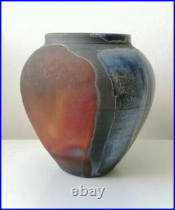 Stunning Raku Metallic Matt Studio Pottery Signed Ceramic Vase Pot