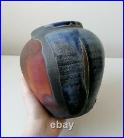 Stunning Raku Metallic Matt Studio Pottery Signed Ceramic Vase Pot