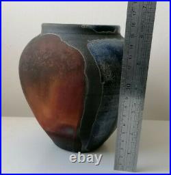 Stunning Raku Metallic Matt Studio Pottery Signed Ceramic Vase Pot